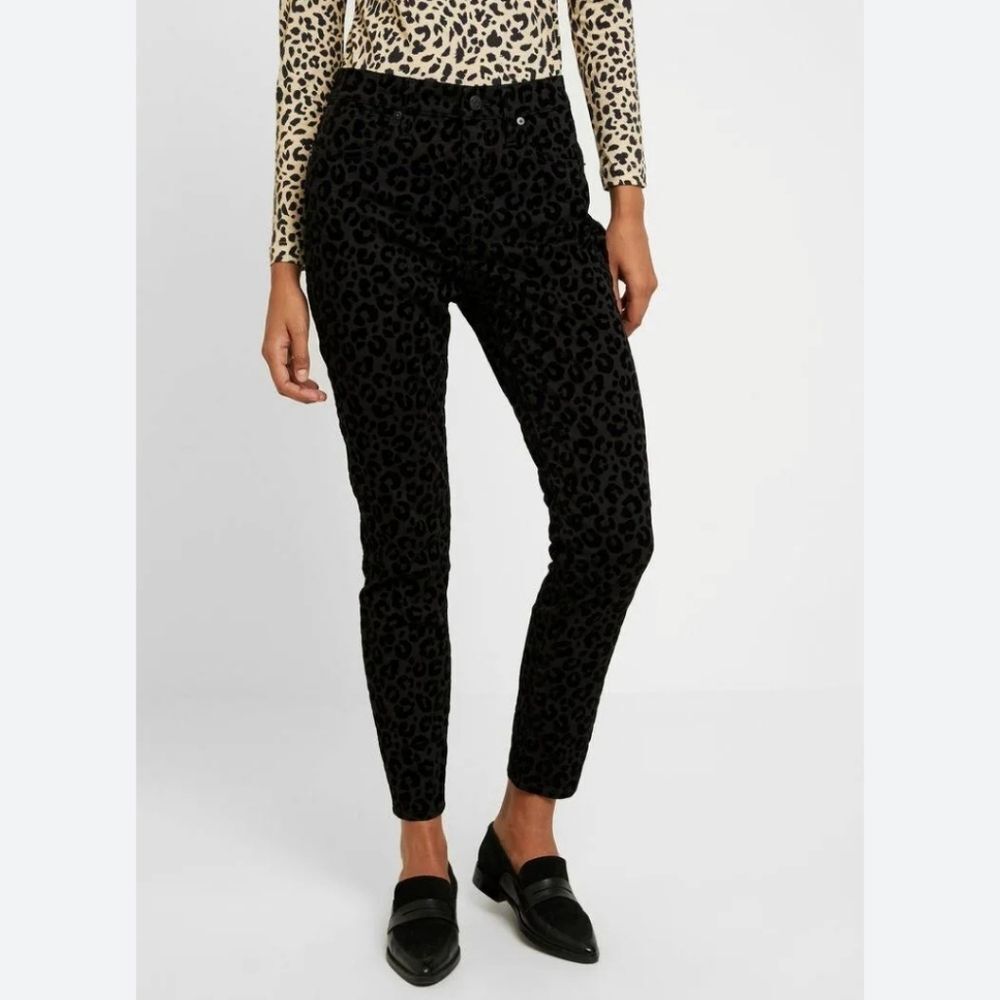 Madewell Flocked Leapord Mid Rise Skinny Jeans in Black Size 27
